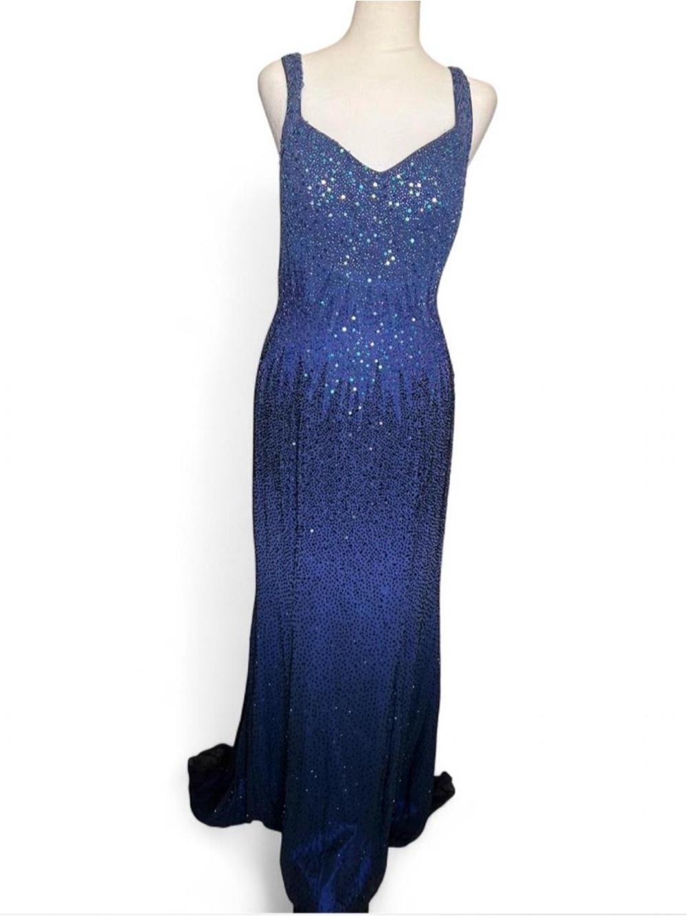 Vintage 80s Alyce Designs Formal Blue Beaded Full length pageant gown/prom dress